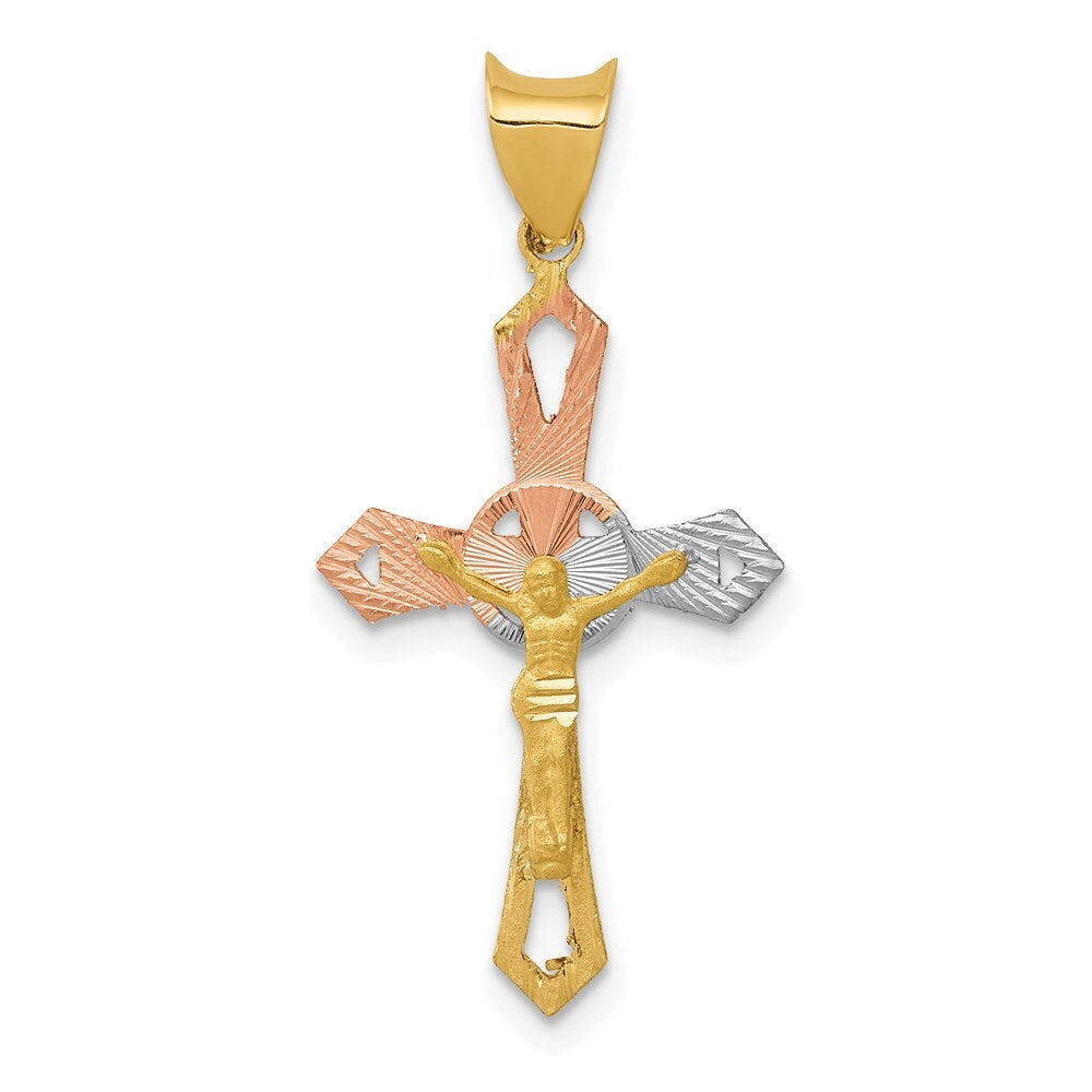 14k Yellow Gold Rhodium Crucifix Cross Pendant