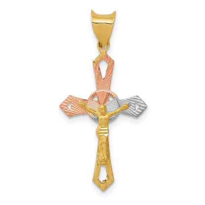 14k Yellow Gold Rhodium Crucifix Cross Pendant