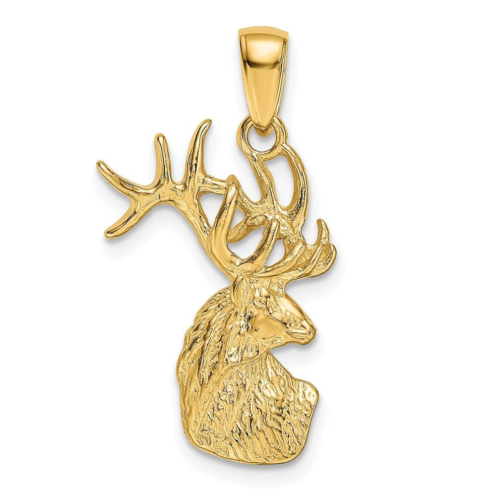 14k Yellow Gold Polished Deer Head Charm Pendant for Women