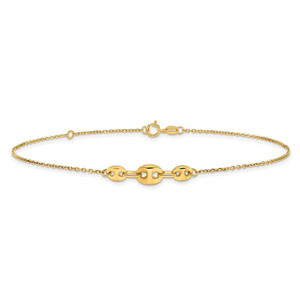 14k Yellow Gold Fancy Mariner Link 10" Anklet