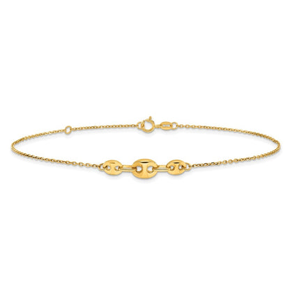 14k Yellow Gold Fancy Mariner Link 10" Anklet
