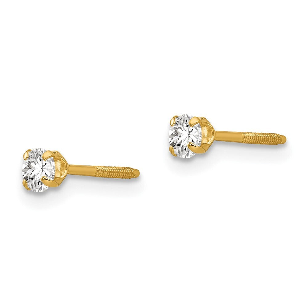 14k Yellow Gold 3mm Imitation April Birthstone Stud Earrings Gift for Women