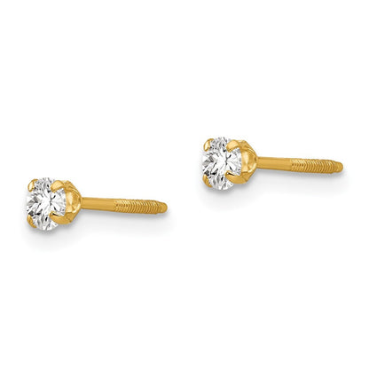14k Yellow Gold 3mm Imitation April Birthstone Stud Earrings Gift for Women