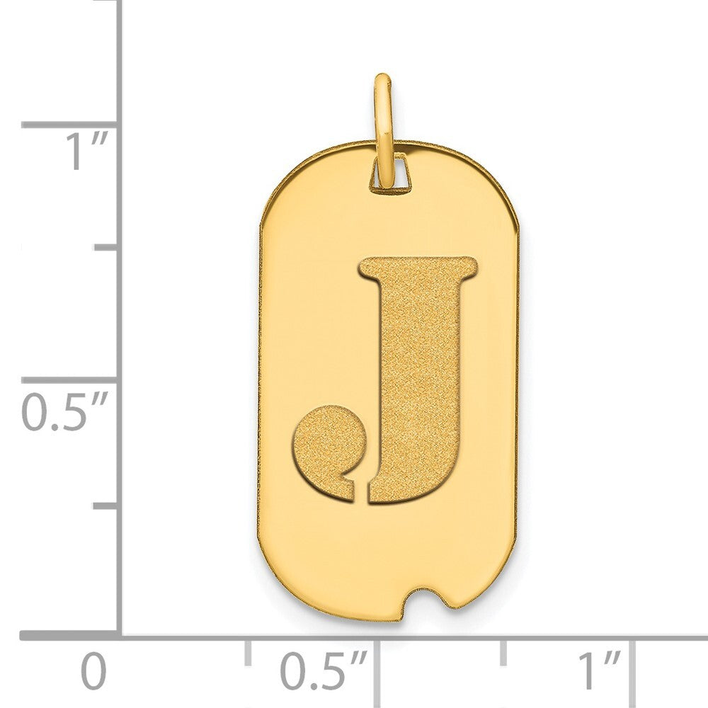 14k Yellow Gold Polished Letter J Initial Dog Tag Pendant for Women