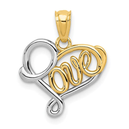 14k Yellow Gold and White Rhodium LOVE Heart Pendant