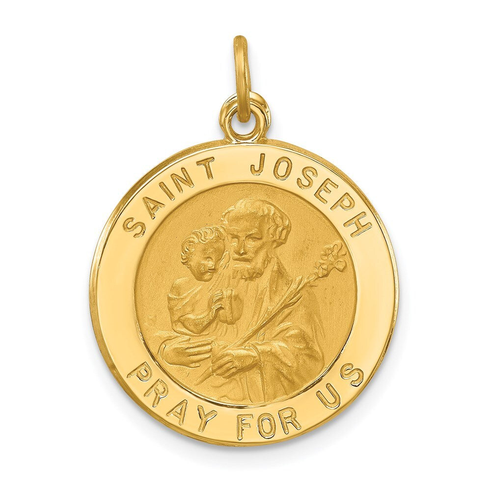 14k Yellow Gold Solid Polished/Satin Small Round St. Joseph Medal Pendant