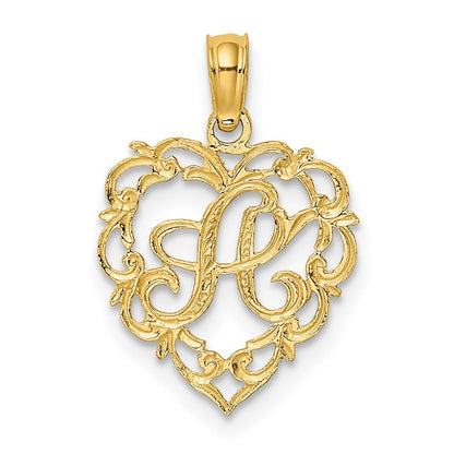 14k Yellow Gold Heart Script Letter A Initial Charm