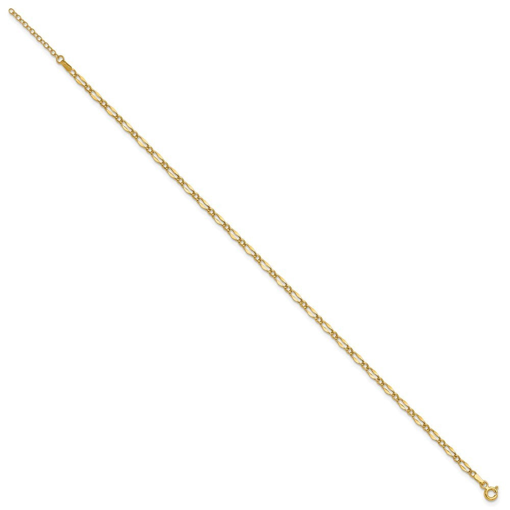 14k Yellow Gold Polished Fancy Link Chain 10" Anklet