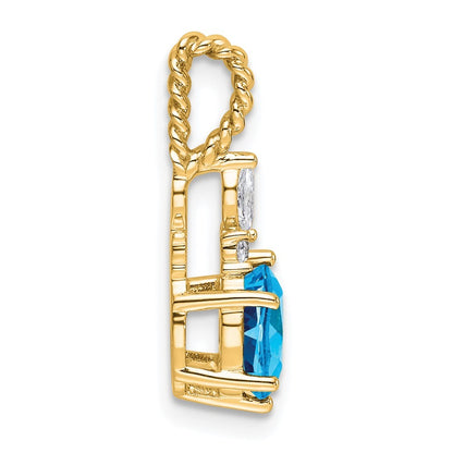 14k Yellow Gold Polished Diamond and Blue Topaz Twisted Chain Slide