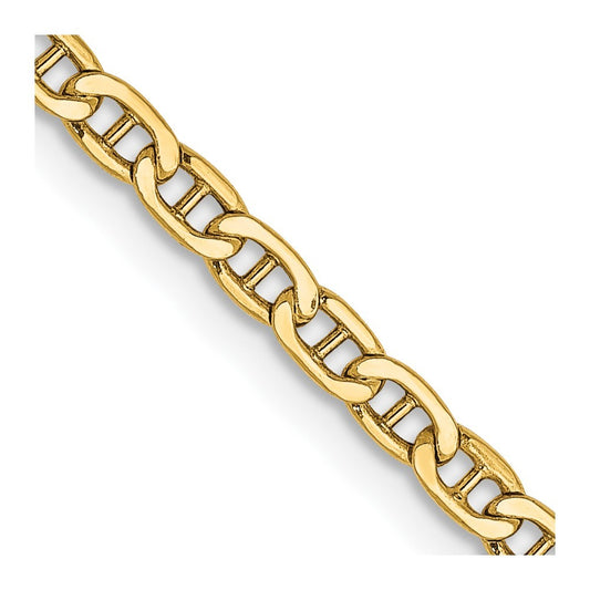 14k Yellow Gold 22 inch 2.4mm Semi-Solid Anchor Chain Necklace