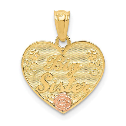 14k Two-tone Gold BIG SISTER Heart Pendant for Women