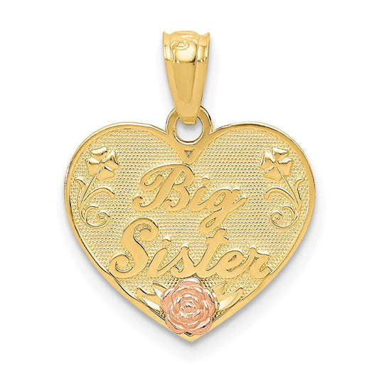 14k Two-tone Gold BIG SISTER Heart Pendant for Women
