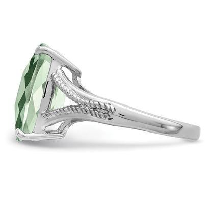 Sterling Silver Rhodium Checker-Cut Green Quartz Ring Size 7