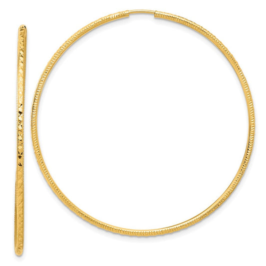 14k Yellow Gold Diamond-Cut 1.50mm Endless Hoop Earrings