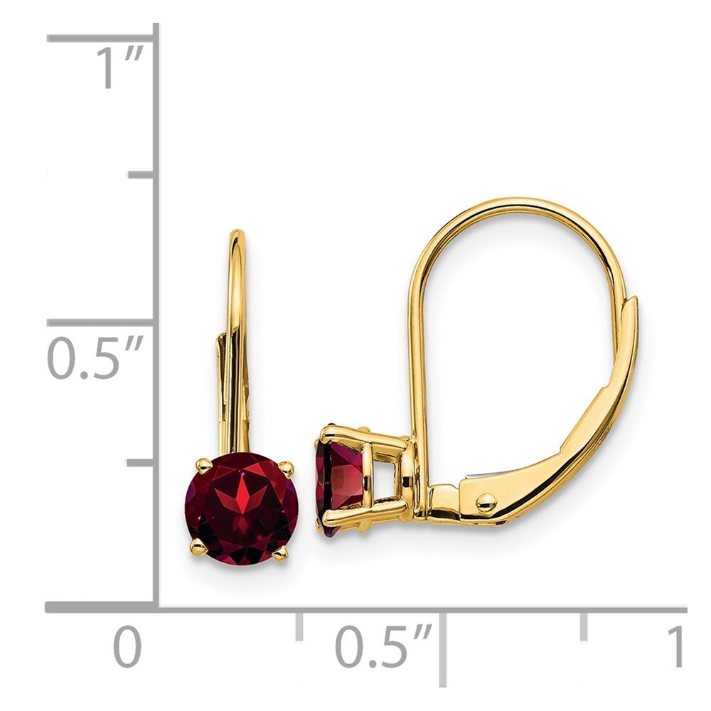 14k Yellow Gold 5mm Garnet Dangle Earrings Leverback Gift for Women