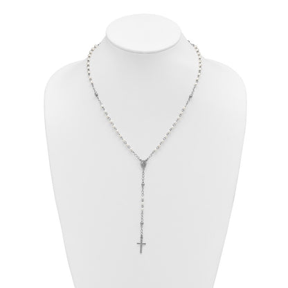 Sterling Silver Plastic Imitation Pearl Rosary Necklace 19.75+1"