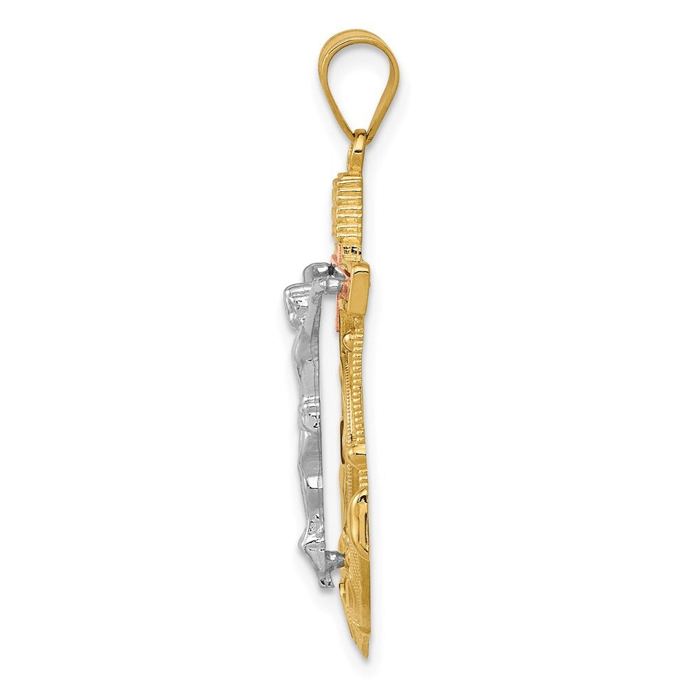 14k Tri-Color Gold Tri-color Diamond-cut Textured Mariner's Cross Pendant