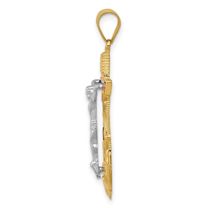 14k Tri-Color Gold Tri-color Diamond-cut Textured Mariner's Cross Pendant