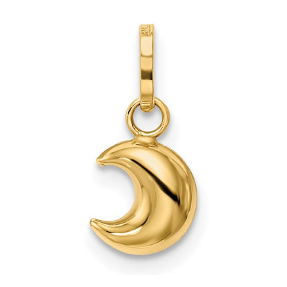 14k Yellow Gold Polished Puffed Moon Charm Pendant for Women