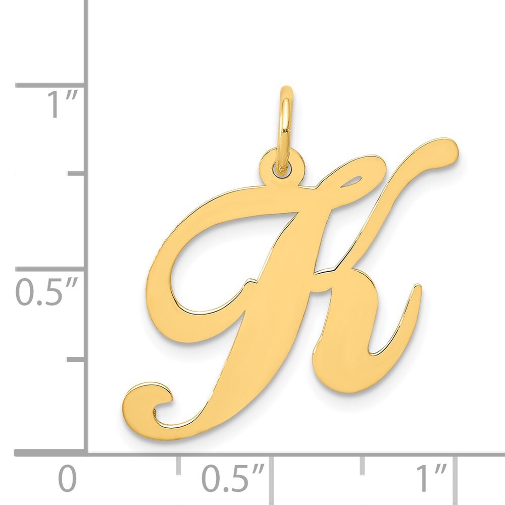 14k Yellow Gold Large Fancy Script Letter K Initial Charm Pendant for Women