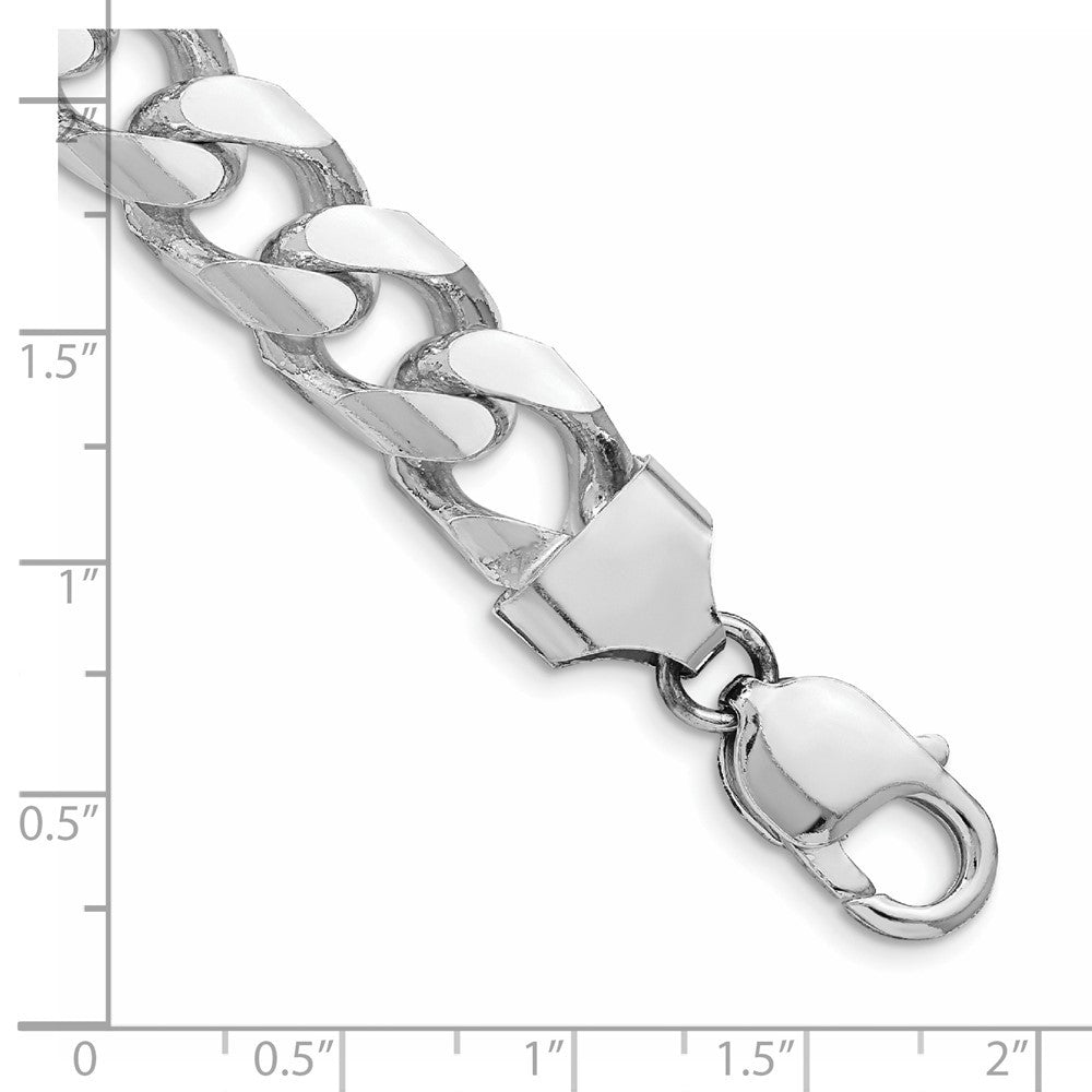 Sterling Silver Rhodium-plated 11mm Domed Side Diamond-Cut Curb Chain Bracelet