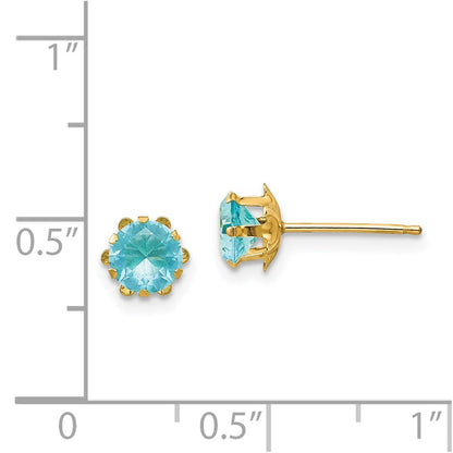 14k Yellow Gold 5mm Cubic Zirconia Birthstone (Mar) Stud Earrings