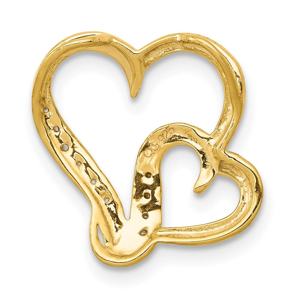 14k Yellow Gold .03ct. Diamond Double Heart Chain Slide Pendant for Women