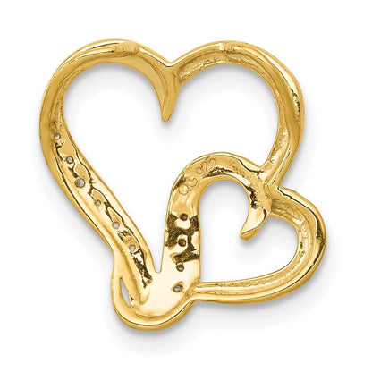 14k Yellow Gold .03ct. Diamond Double Heart Chain Slide Pendant for Women