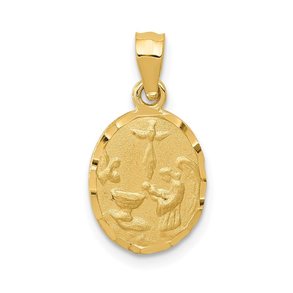 14k Yellow Gold Satin / Diamond-Cut Baptism Pendant
