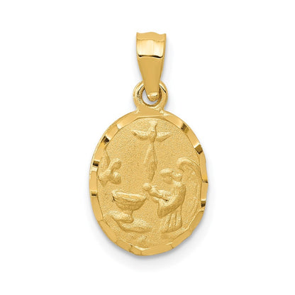 14k Yellow Gold Satin / Diamond-Cut Baptism Pendant