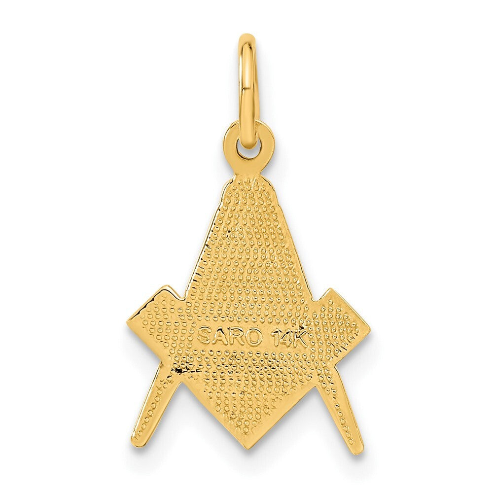14k Yellow Gold Polished and Textured Masonic Symbol Charm Pendant for Women