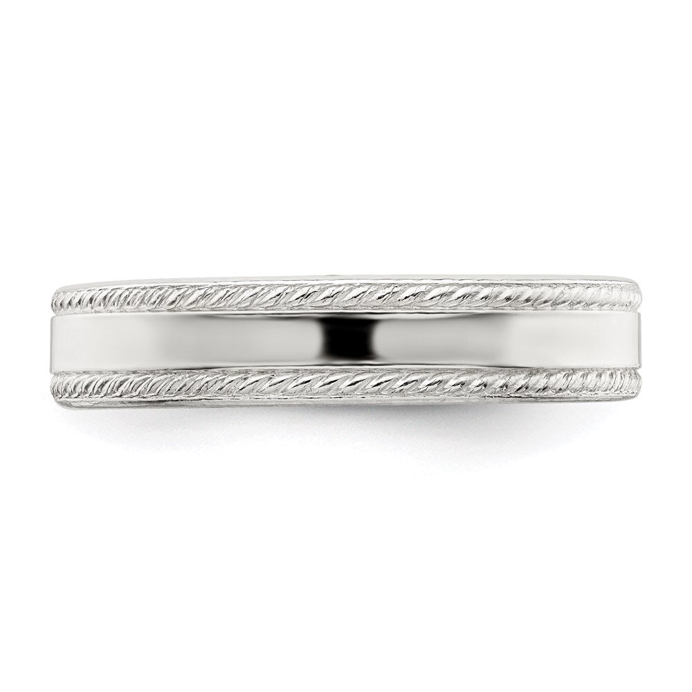 Sterling Silver 4mm Flat with Rope Edge Size 7 Band