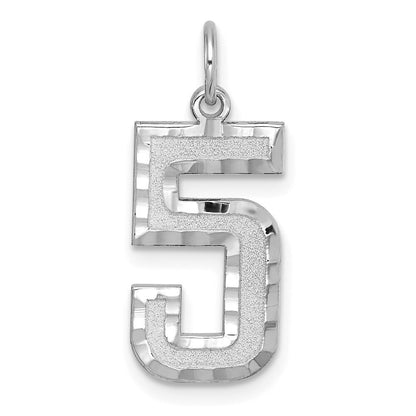 14k White Gold Large Brushed Diamond-cut Number 5 Charm Pendant for Women