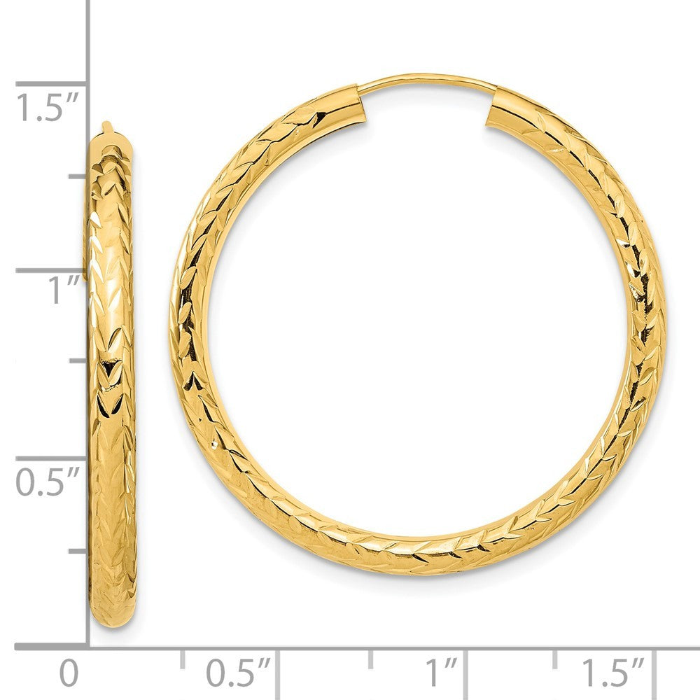 14k Yellow Gold Polished & Diamond-Cut Endless Hoop Earrings