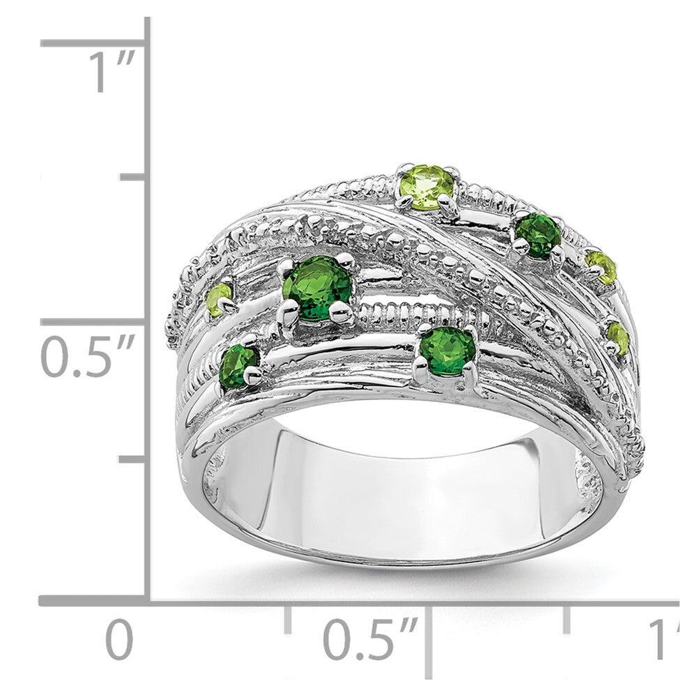 Sterling Silver Rhod-plat Chrome Diopside and Peridot Ring Size 6