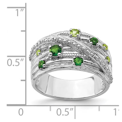Sterling Silver Rhod-plat Chrome Diopside and Peridot Ring Size 6