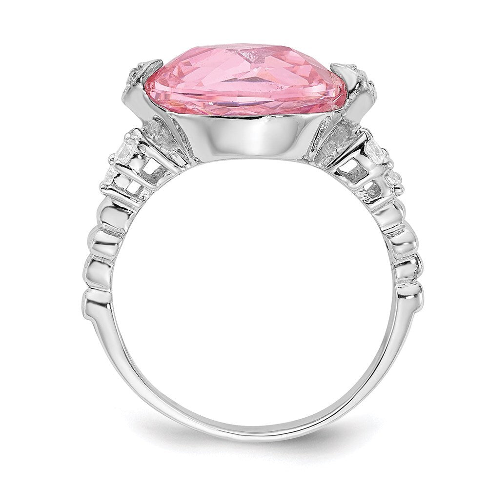 Sterling Silver Rhodium-plated Pink and Clear Cubic Zirconia Ring Size 8