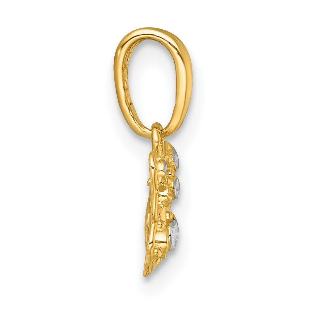 14k Yellow Gold with White Rhodium Polished Butterfly Charm