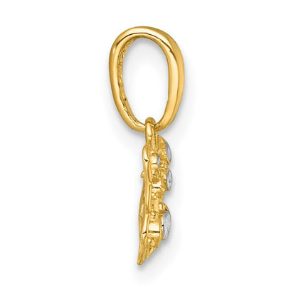 14k Yellow Gold with White Rhodium Polished Butterfly Charm