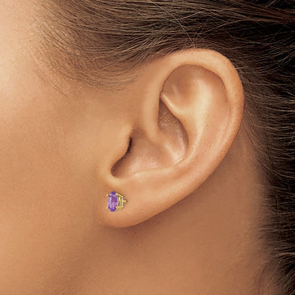 14k Yellow Gold 6x4 Oval February/Amethyst Stud Earrings Gift for Women