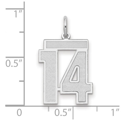 14k White Gold Medium Satin Number 14 Charm Pendant for Women