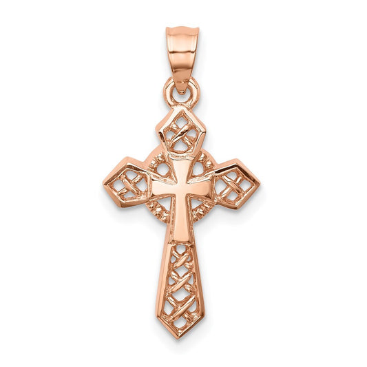 14k Rose Gold Rose Polished Cross Pendant for Women