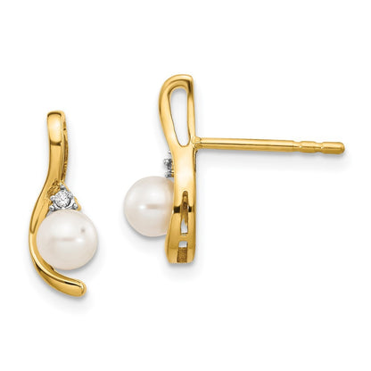 14k Yellow Gold FW Cultured Pearl and Diamond Earrings