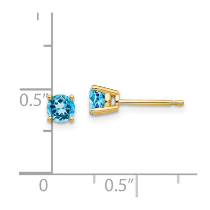 14k Yellow Gold 4mm Blue Topaz Stud Earrings Gift for Women