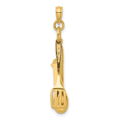 14k Yellow Gold 3-D Moveable Spatula, Spoon, and Knife Charm Pendant for Women