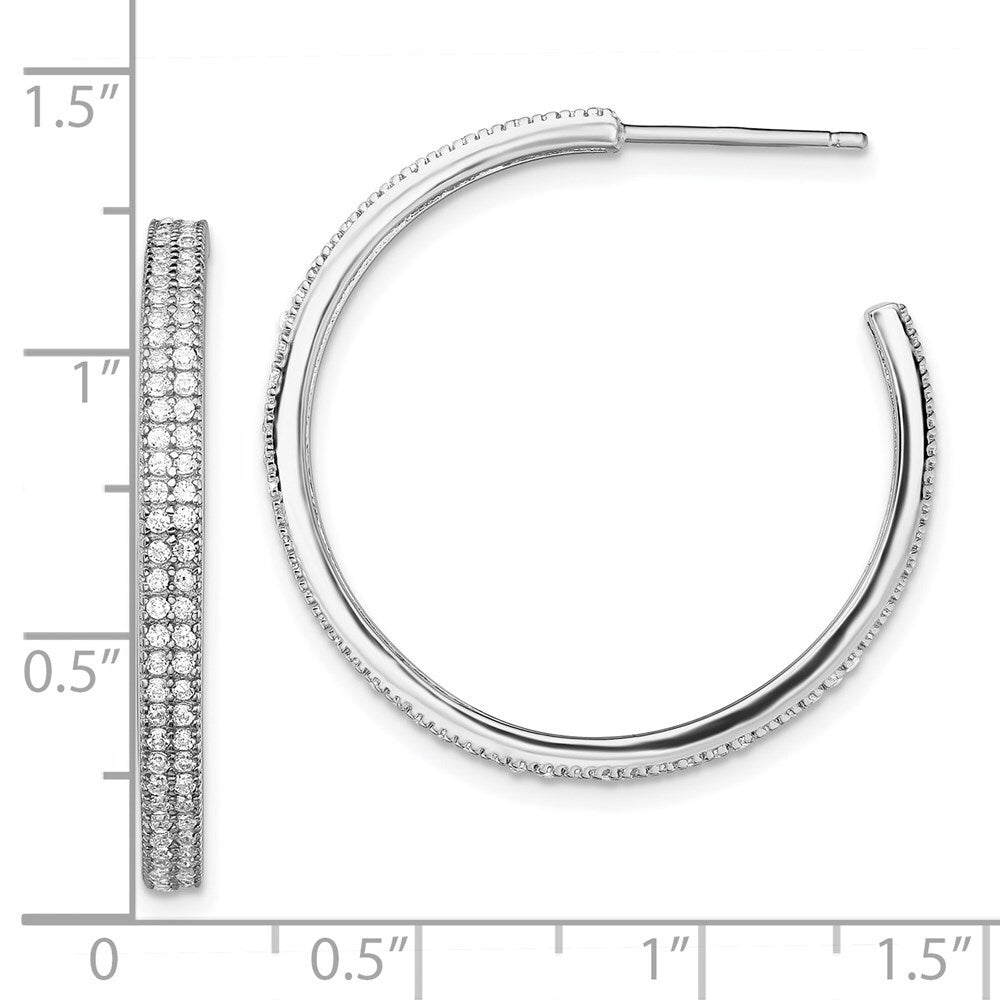Sterling Silver Rhodium-plated Cubic Zirconia 30x3mm Hoop Earrings