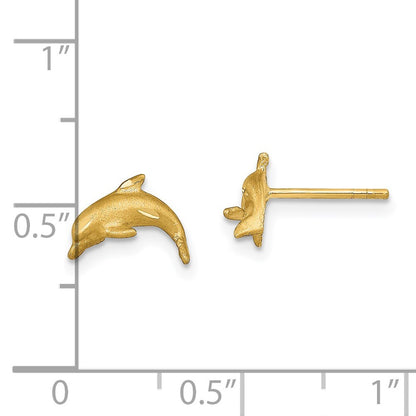 14k Yellow Gold Satin Diamond-cut Dolphin Stud Earrings Gift for Women