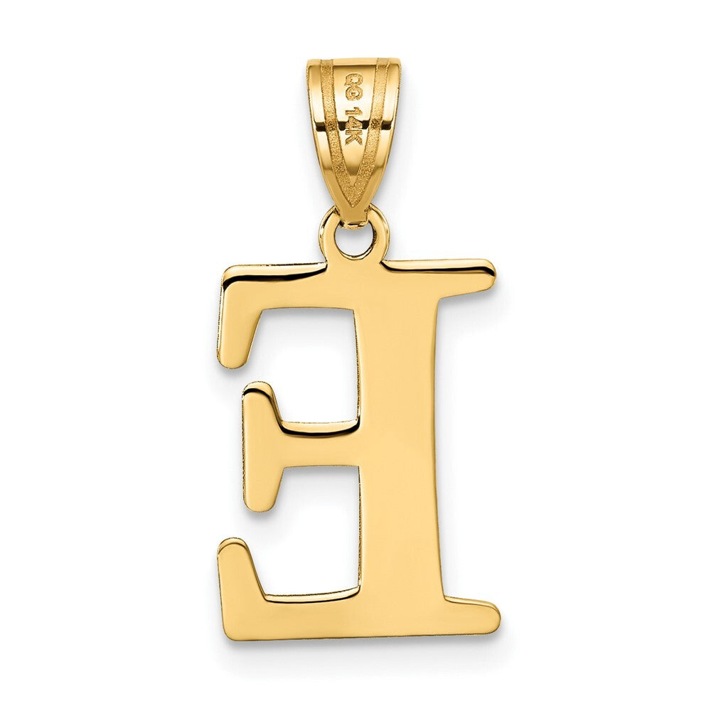 14k Yellow Gold Polished Etched Letter E Initial Pendant for Women
