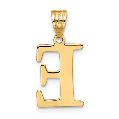 14k Yellow Gold Polished Etched Letter E Initial Pendant for Women