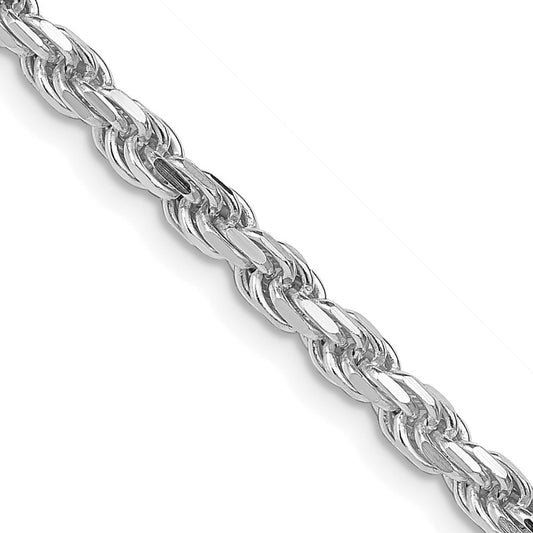 Sterling Silver Rhodium-plated 3.75mm Diamond-cut Rope Chain Necklace